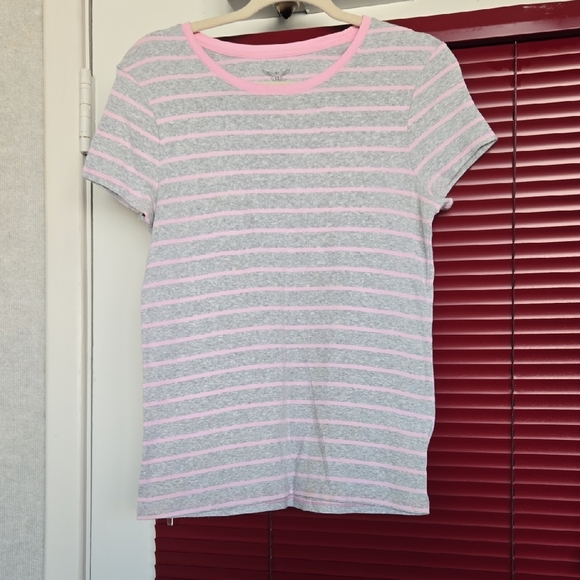 Faded Glory Tops - Gray and Pink Striped T-Shirt